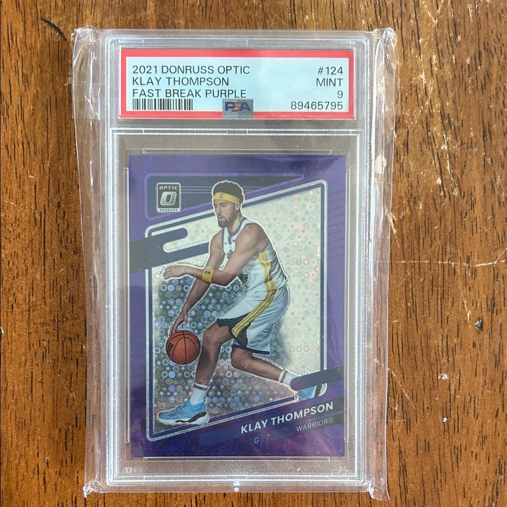 2021 Donruss Optic Klay Thompson Fast Break Purple Card numbered 47/95 PSA 9